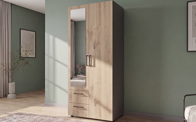 Dulap cu bara pentru umerase si rafturi Bruno S 2, antracit mat + stejar scandinav deschis  1