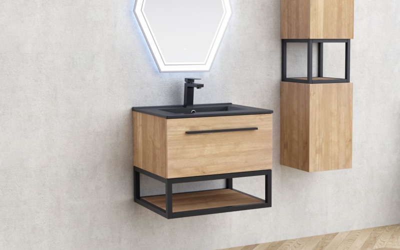 PVC dulap cu chiveta pentru baie ICP6050-039 Simon, negru mat + natural  3