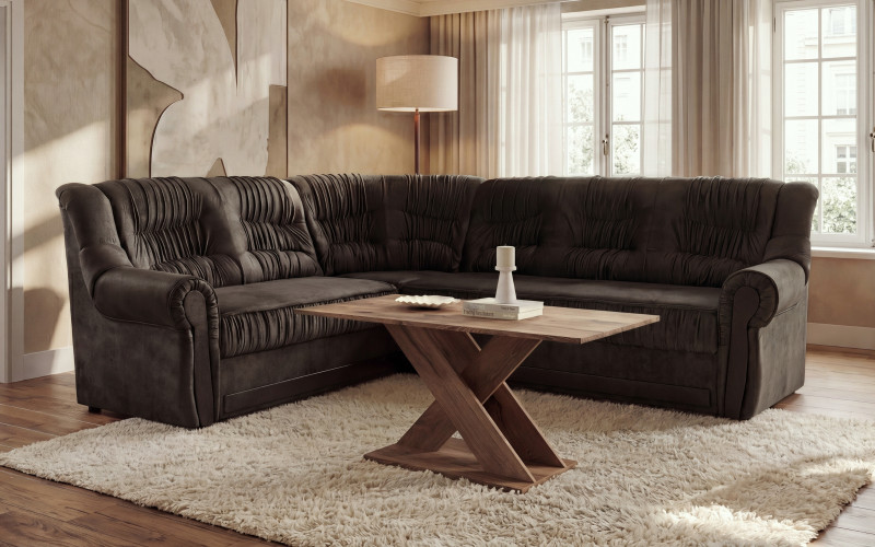Set Coltar pentru living Imperial +  masuta de cafea Alina, maro inchis + stejar scandinav inchis  1