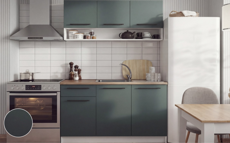 Bucatarie + masa dining Tifani + Kadens, shagreen alb + verde inchis + alb  2