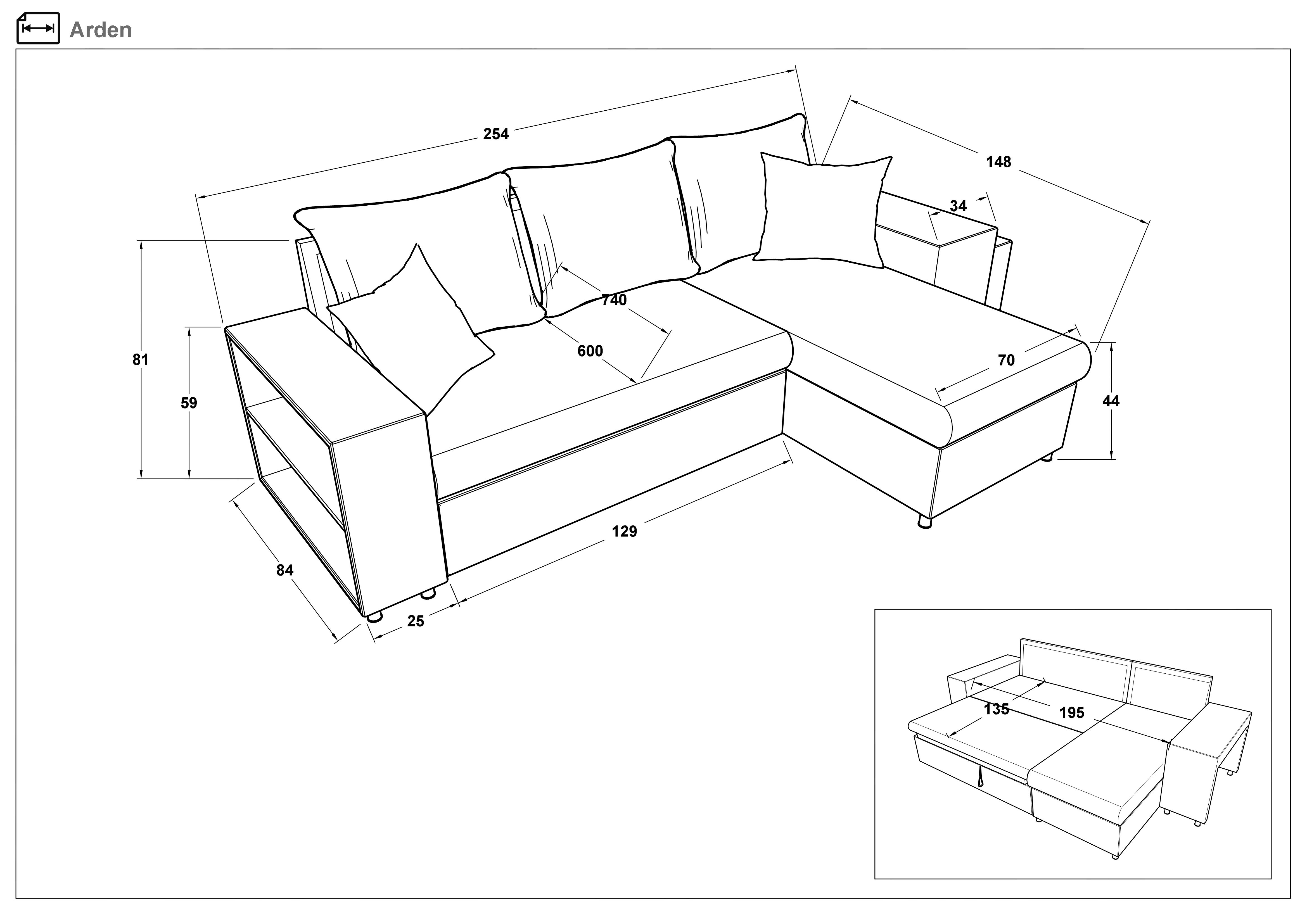 Coltar extensibil + 2 taburete Arden, gri  2