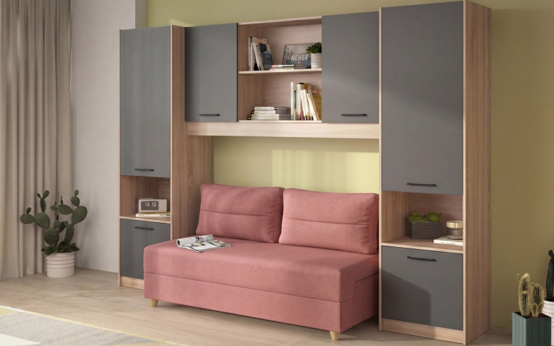 Set Diema, stejar sonoma + antracit mat + coral  1