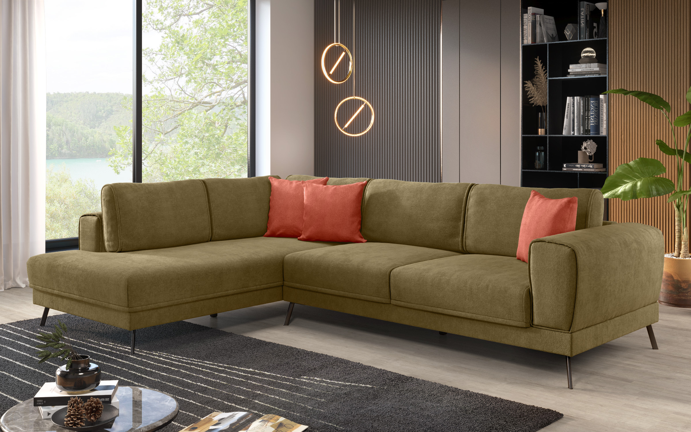 Coltar pentru living Aston, verde + portocaliu  6