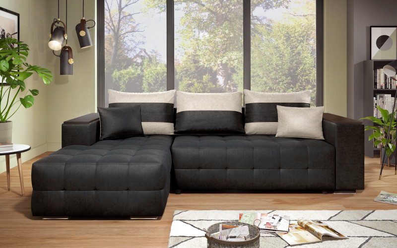 Coltar extensibil cu brat etajera Melvin S, negru + bej deschis  3