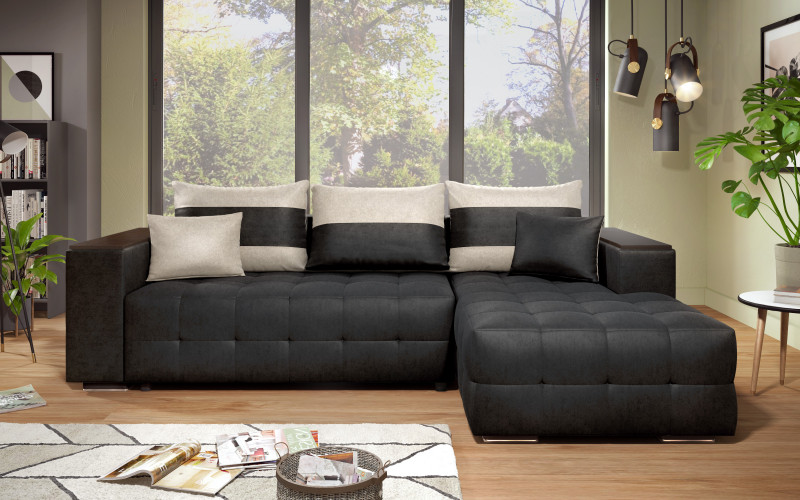 Coltar extensibil cu brat etajera Melvin S, negru + bej deschis  3