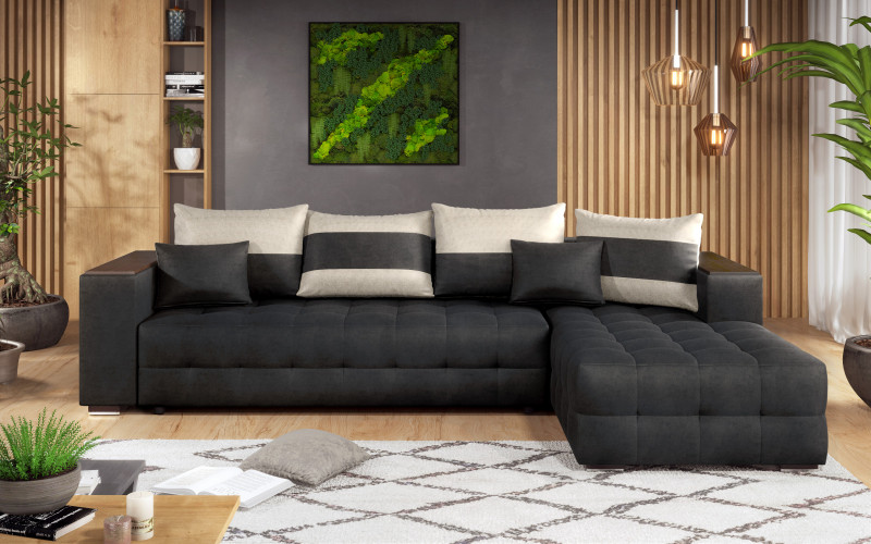Coltar extensibil cu brat etajera Melvin, negru + bej deschis  3