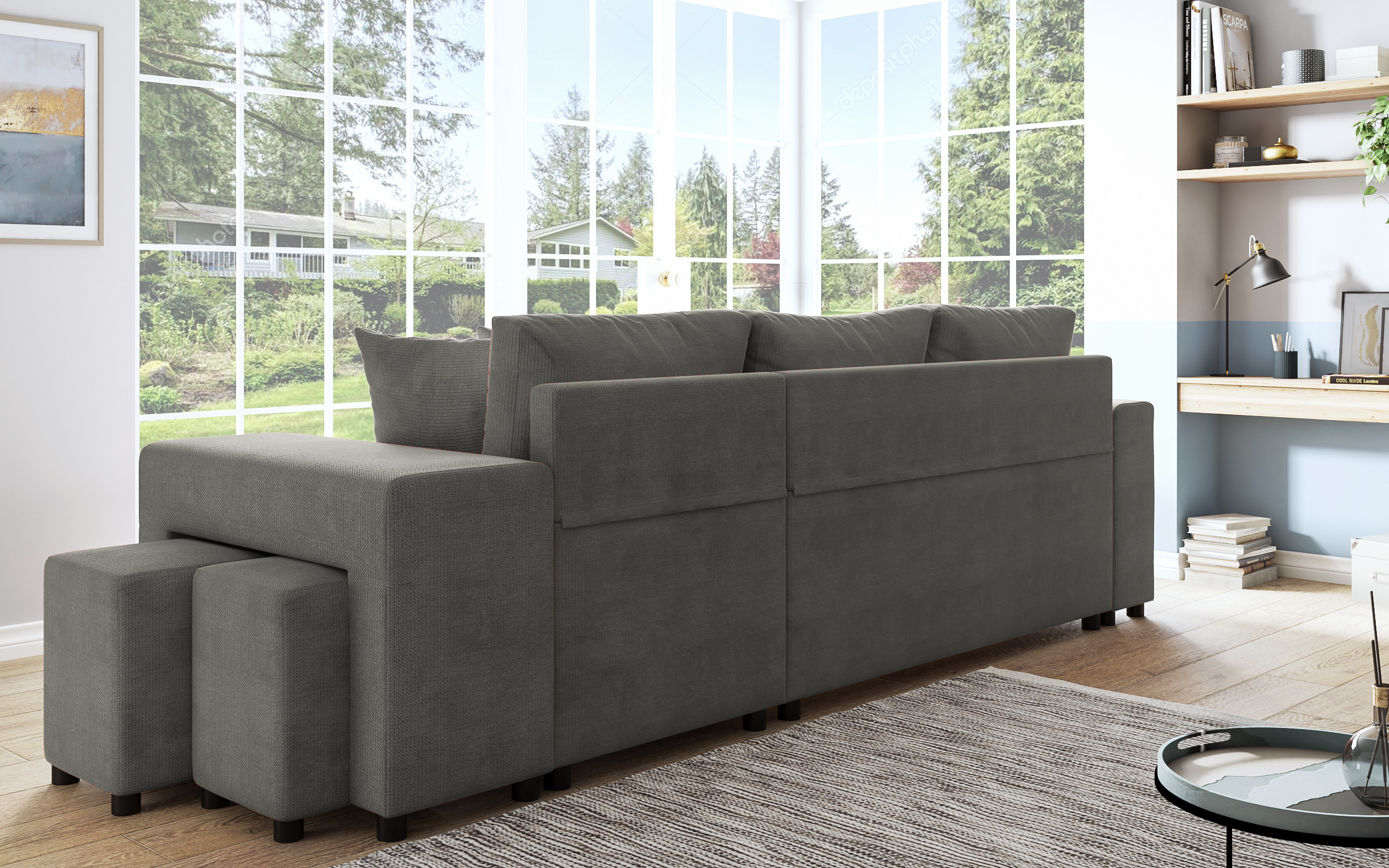 Coltar extensibil + 2 taburete Arden, gri  8