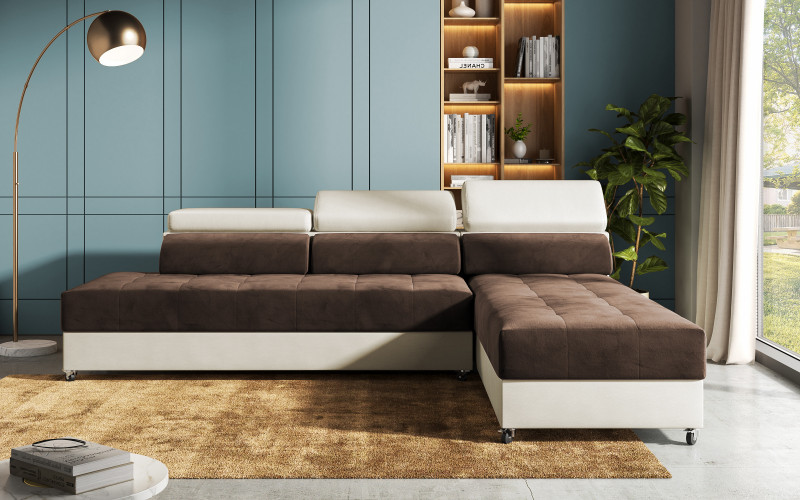 Coltar pentru living Galans, maro + piele bej  1