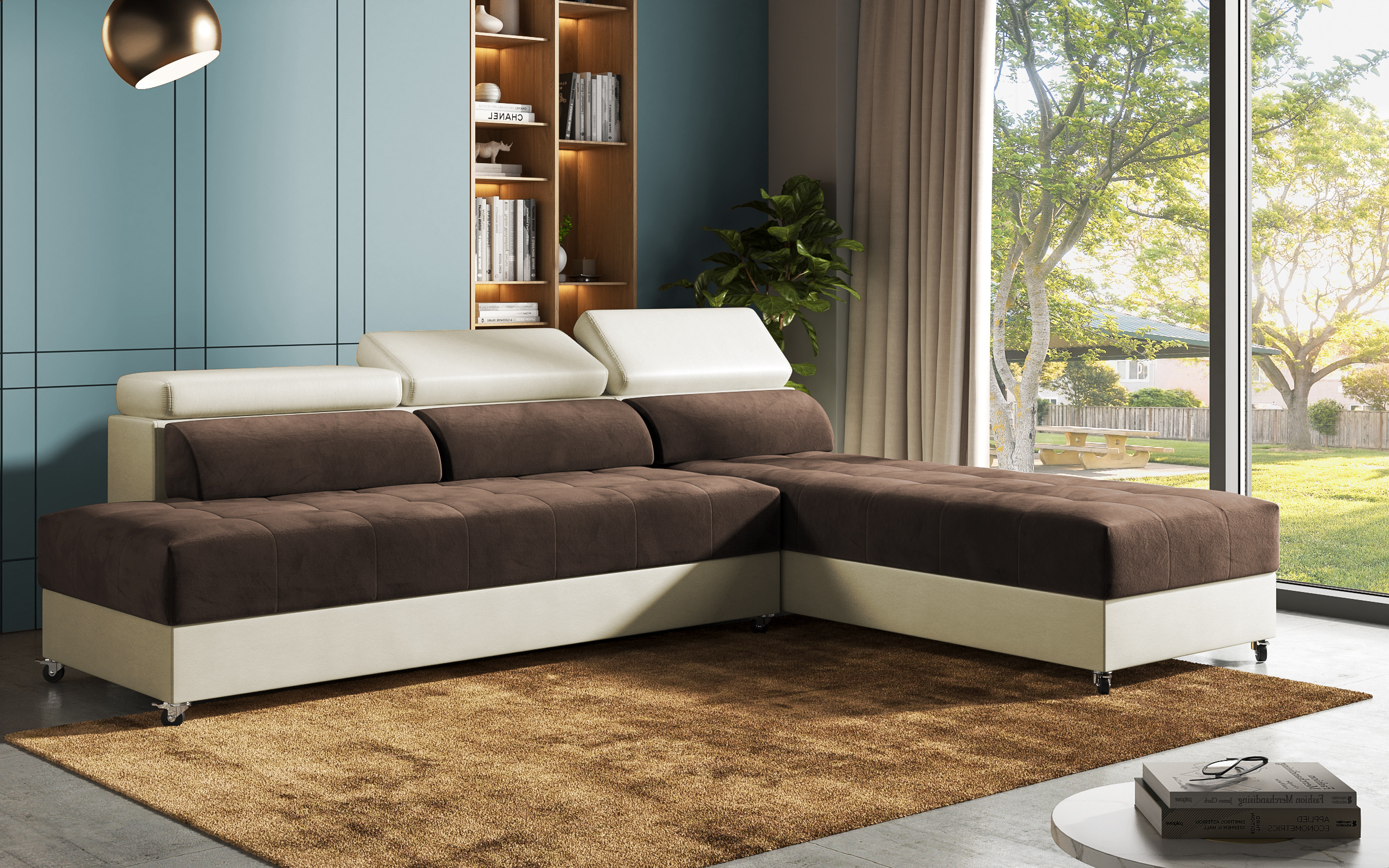 Coltar pentru living Galans, maro + piele bej  5