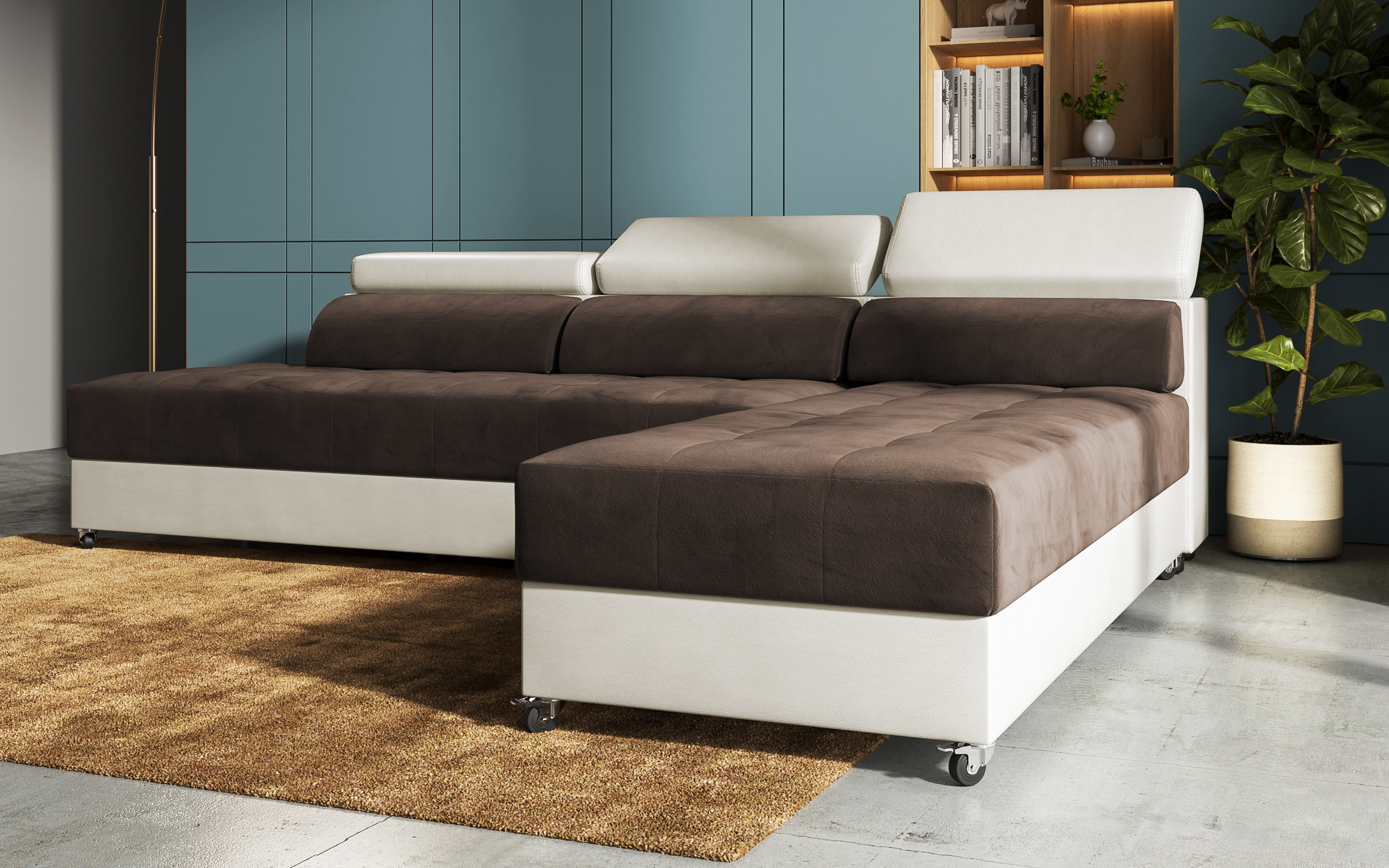Coltar pentru living Galans, maro + piele bej  8