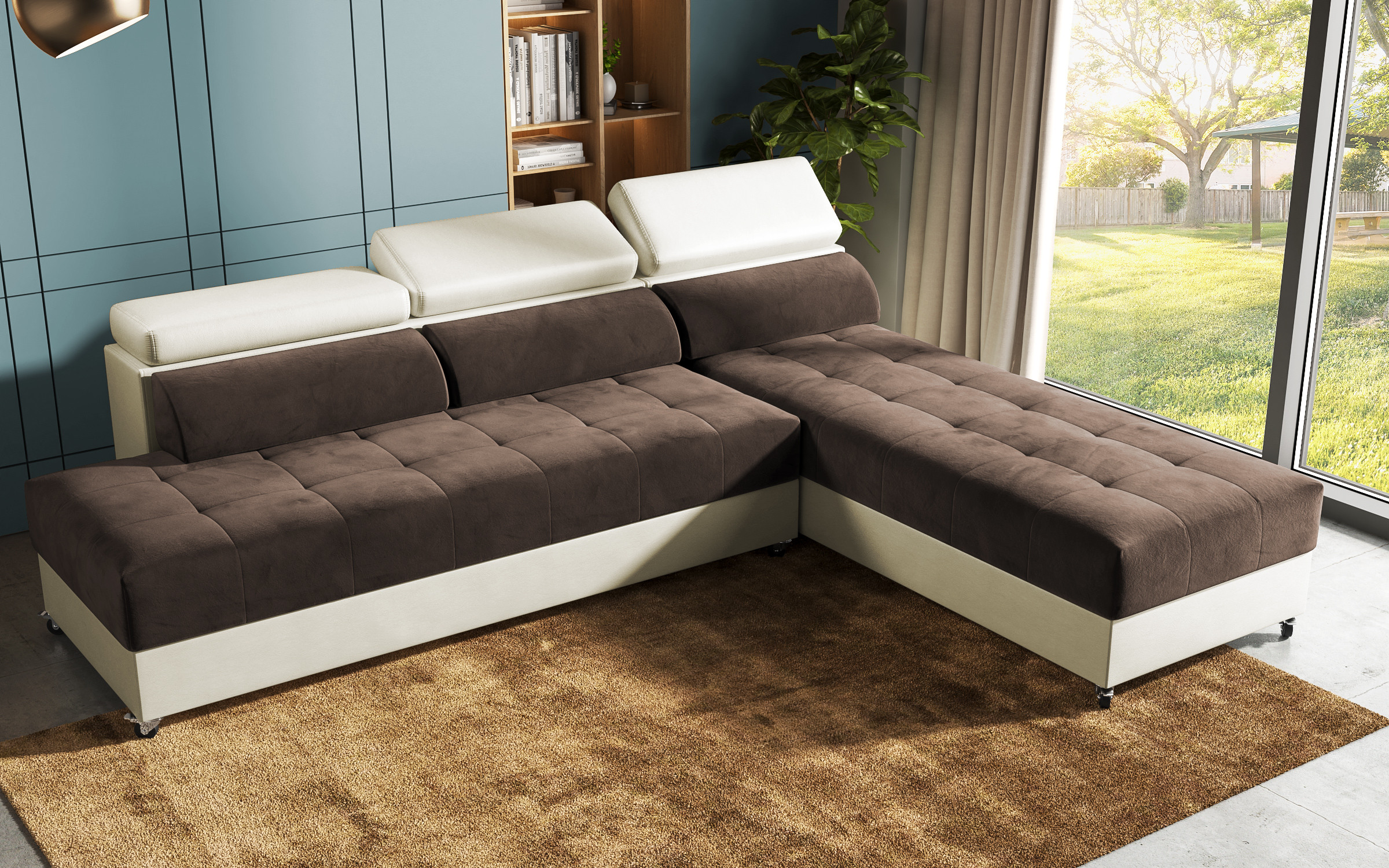 Coltar pentru living Galans, maro + piele bej  10