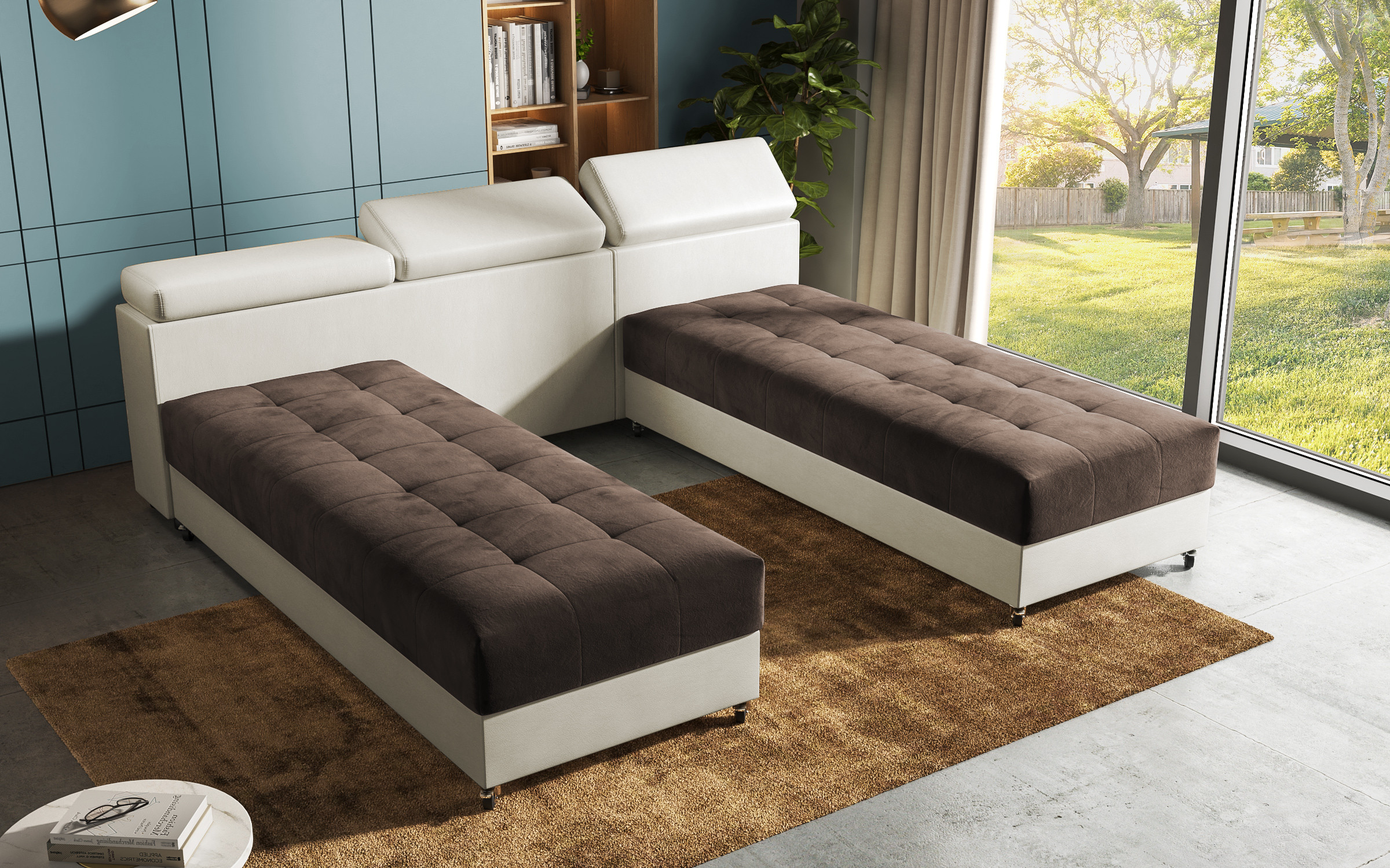 Coltar pentru living Galans, maro + piele bej  6