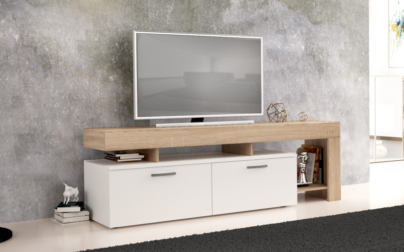 Modul TV Elmir, stejar sonoma + alb mat  1