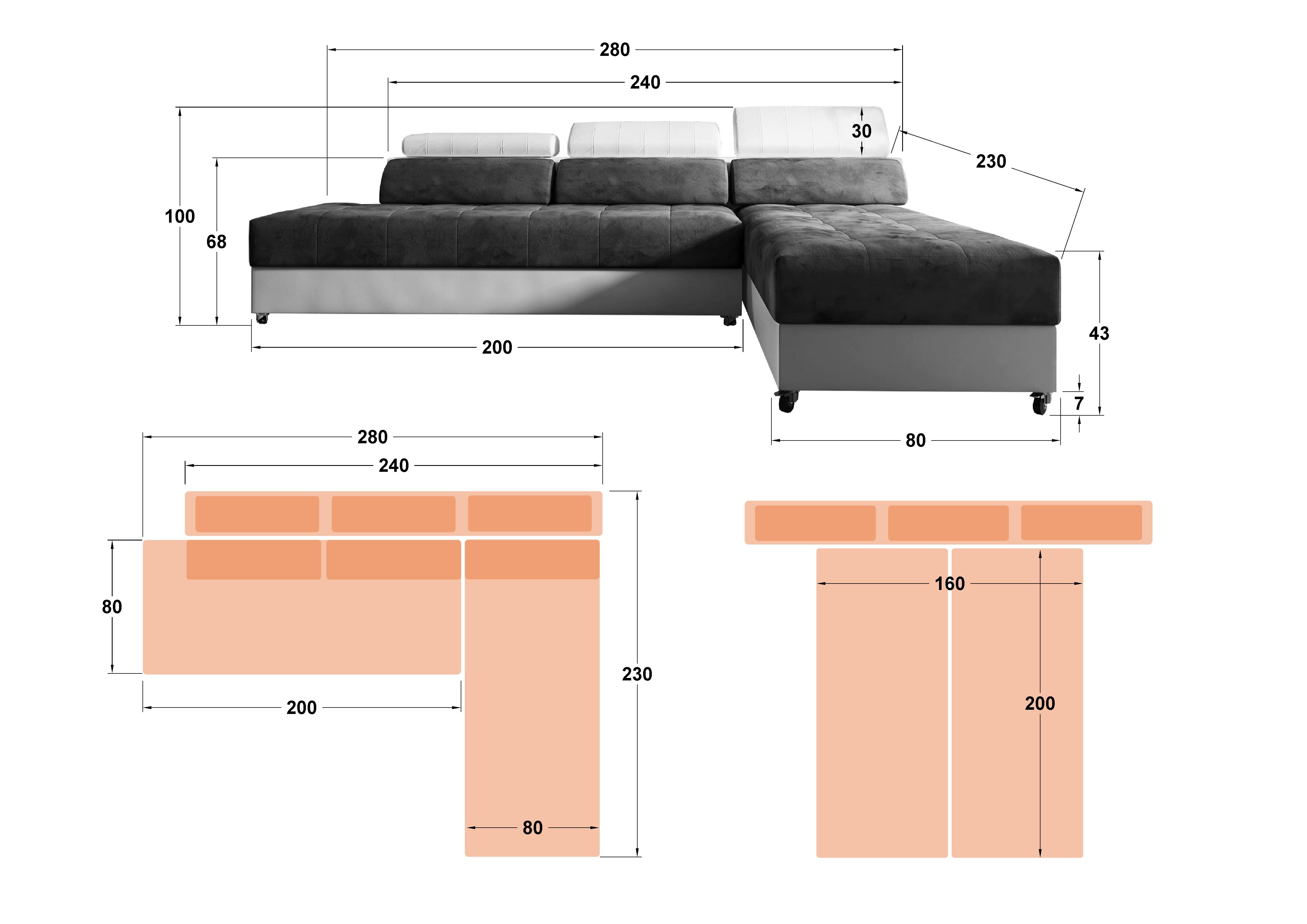 Set Coltar pentru livind Galans + masuta de cafea Ines, negru + piele alba  3