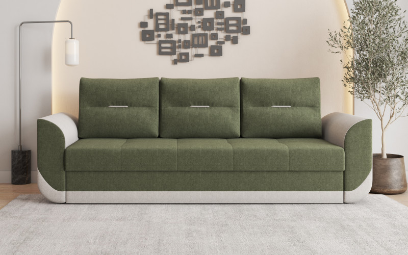 Canapea extensibila cu trei locuri Sven, verde inchis + bej melange  1