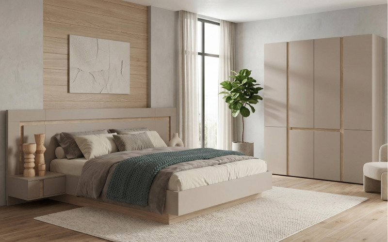 Set dormitor 160/200 Omonia S, casmir + stejar Castello honey  1