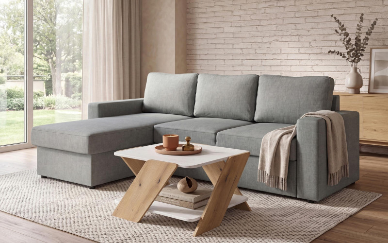 Set Coltar extensibil Alba + masuta de cafea Surte Vision, gri  + stejar evoc + aspen bej  1