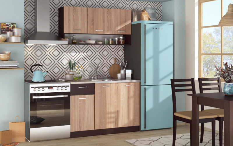Bucatarie cu blat termic inclus Lora 5 mini, wenge + stejar sonoma  1