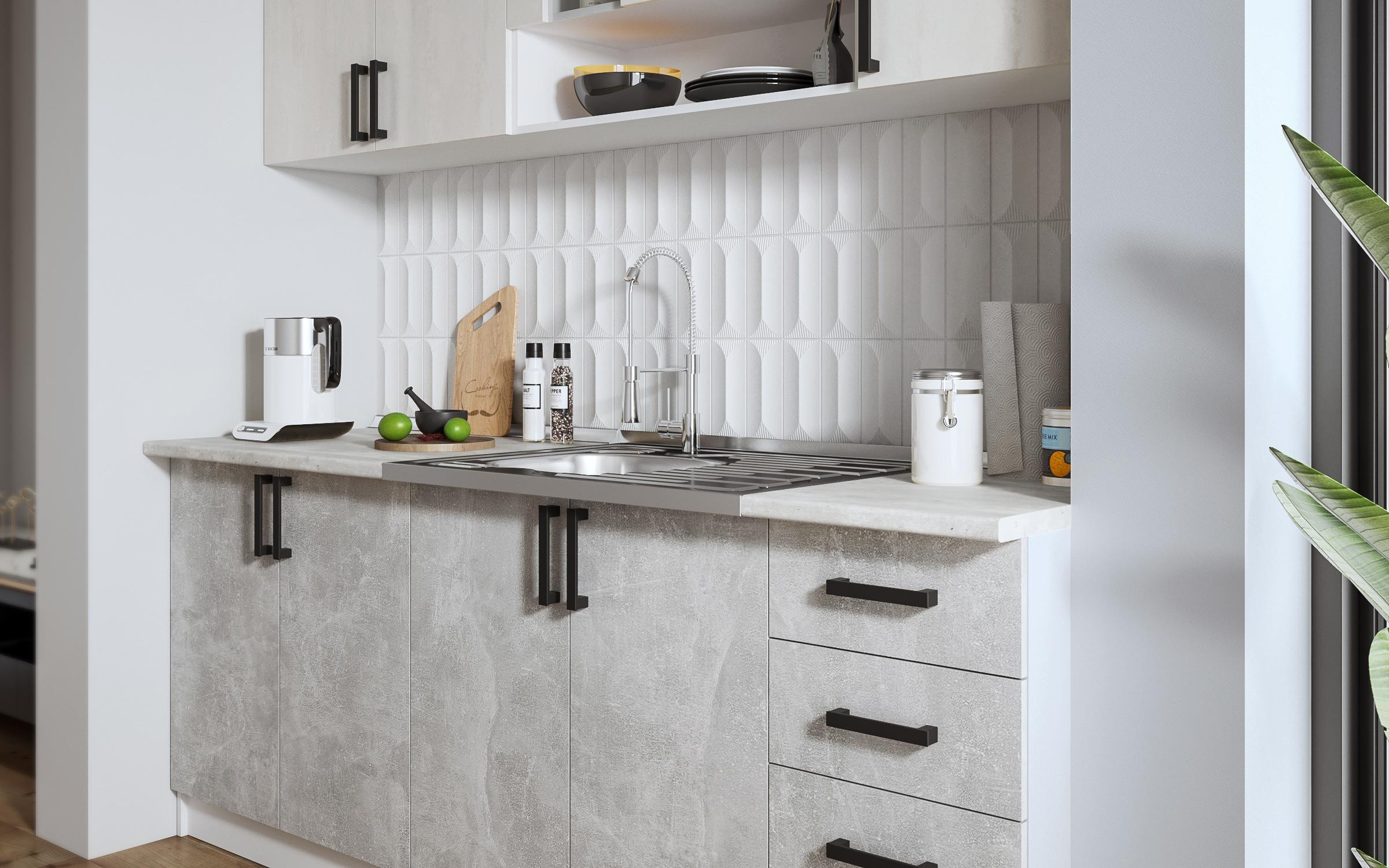 Bucatarie cu blat termic inclus Verana, alb + beton + Silk  3