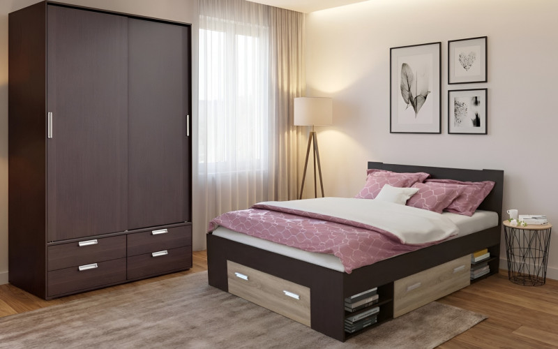 Set dormitor 160/200 Almaro, wenge + stejar sonoma  1