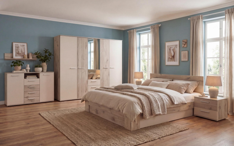 Set dormitor 160/200 Cristiana, stejar scandinav deschis + Perla  1