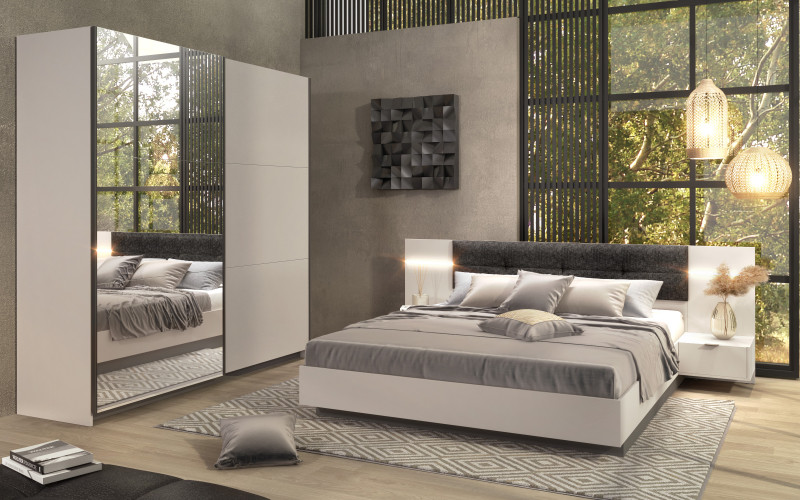 Set dormitor pentru saltea 160/200 + iluminare LED Alinor Sens, casmir + antracit mat  1