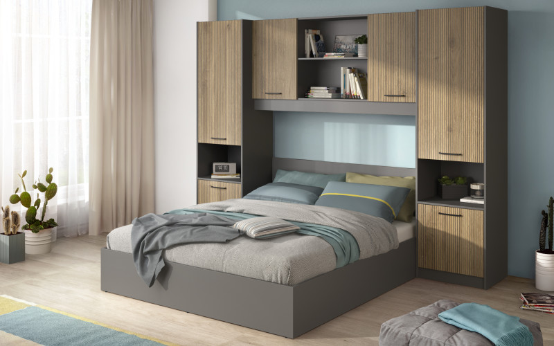 Set dormitor 160/200 Diema + saltea, antracit mat + cadiz  1