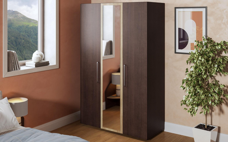 Dulap cu doua usi si oglinda Aura, wenge + stejar sonoma  1