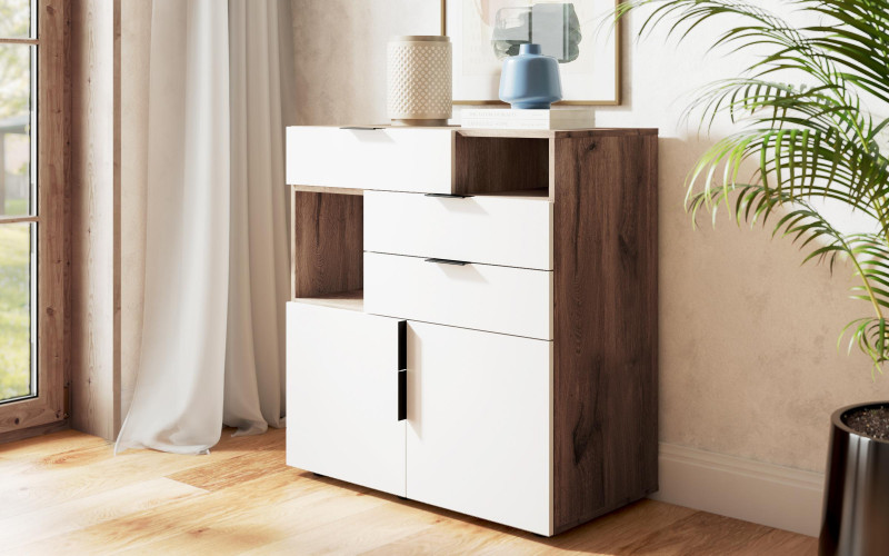 Comoda Toronto, stejar scandinav inchis + alb mat  1