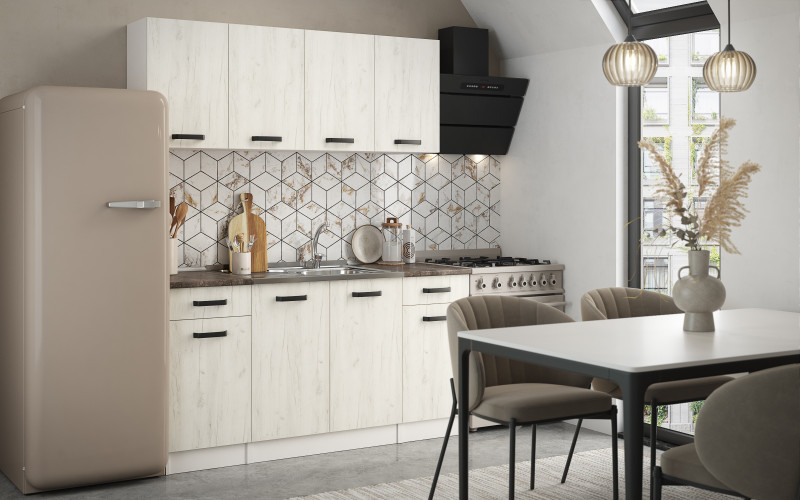 Bucatarie 1.6 metri cu blat termic inclus Latris, alb + stejar craft alb  1