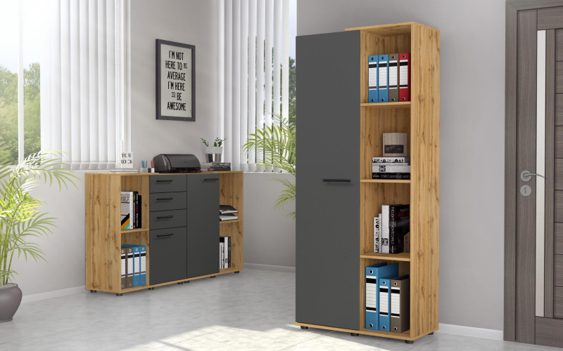Biblioteca de birou Ivel H1, stejar wotan + antracit  1