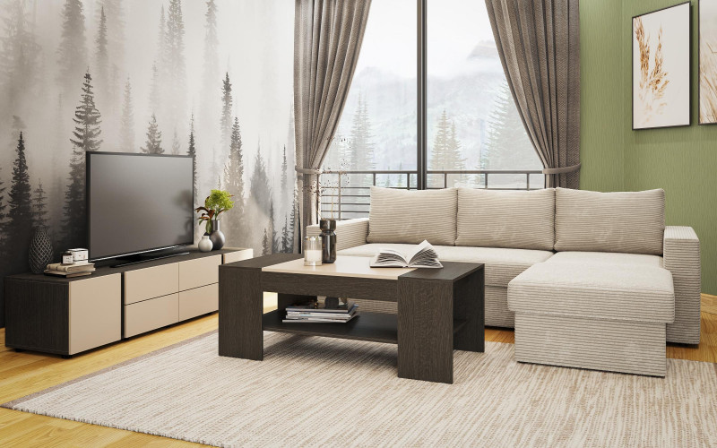 Coltar + Modul TV + Masuta de cafea Colectia Emily 2 pentru camera de zi, bej  1