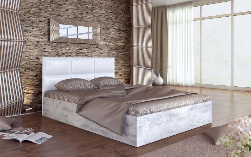Set dormitor 140/200 Estel 1, stejar antic + piele alba  2
