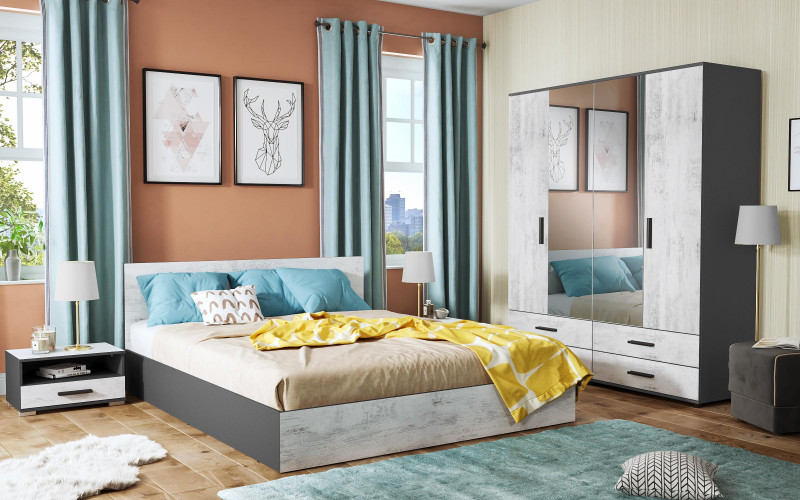 Set dormitor 160/200 Astoria + saltea, stejar antic + antracit mat  1