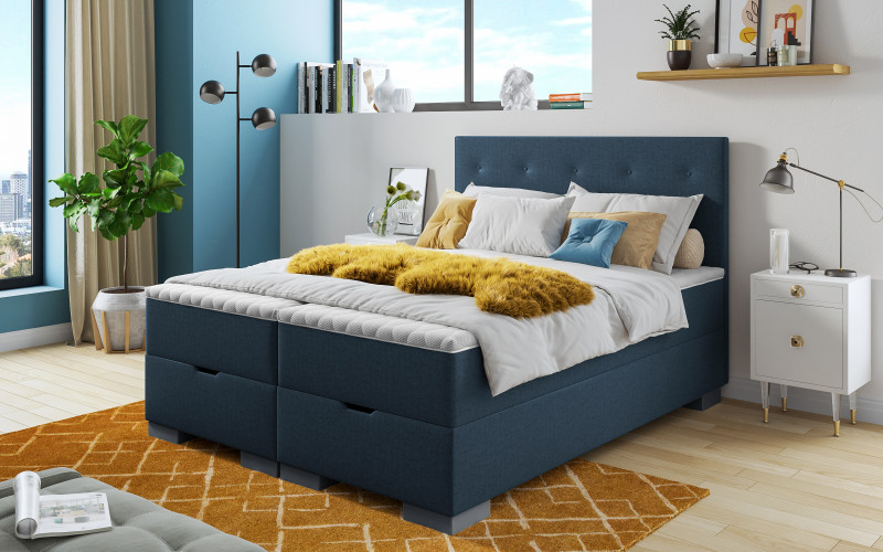 Pat dublu Boxspring 160/200 Albeta, albastru inchis  1