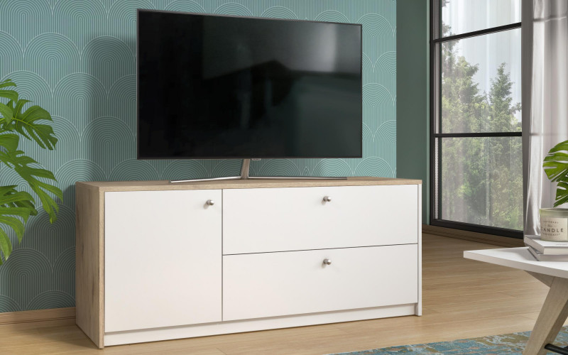 Modul TV Grande, alb mat + stejar deschis  1