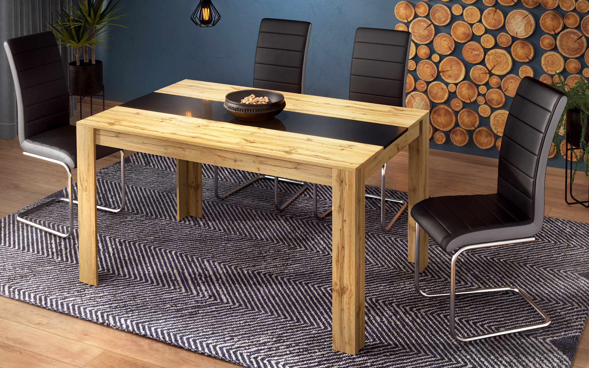 Masa dining Forex 140, stejar wotan + negru lucios  4