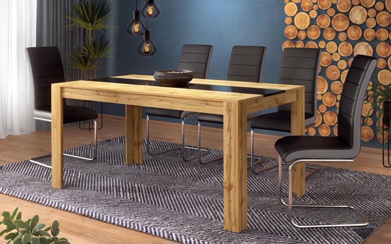 Masa dining Forex 160, stejar wotan + negru lucios  1