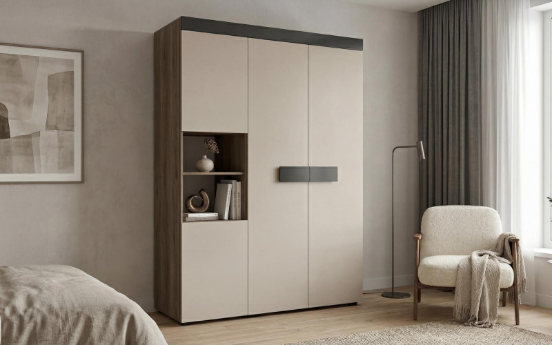Dulap cu trei usi Jessie L, stejar scandinav inchis + casmir  1