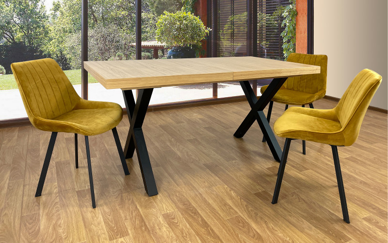 Masa dining  extensibila Bank II, stejar hickory natural + negru  1