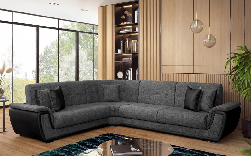 Coltar pentru living Princess, gri + piele neagra  1