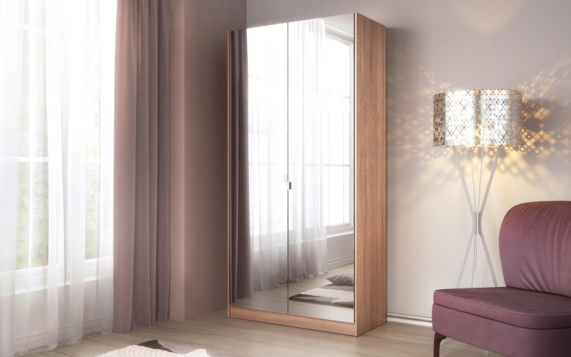 Dulap cu doua usi si oglinda Diema, stejar sonoma  1