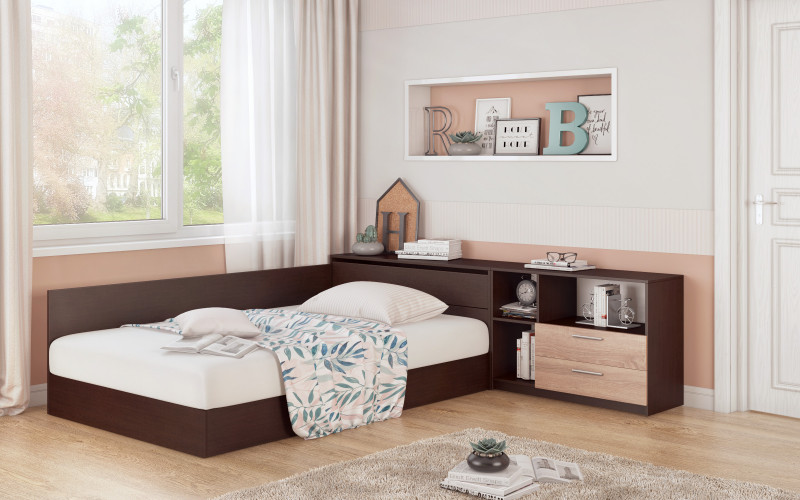Set dormitor 120/190 Kala + saltea, wenge + stejar sonoma  1