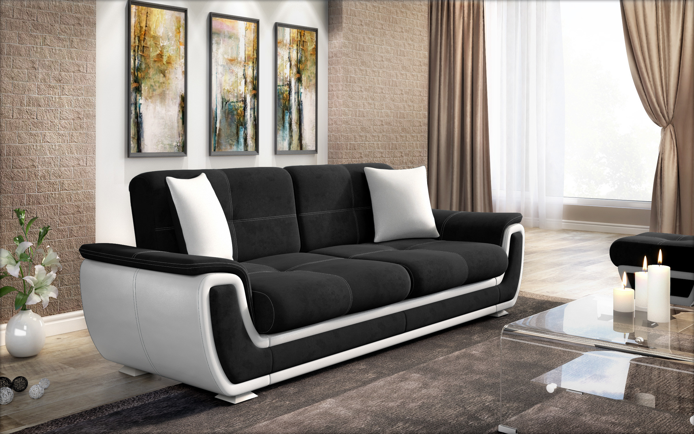 Canapea extensibila click- clack Princess II, negru + piele alba  4