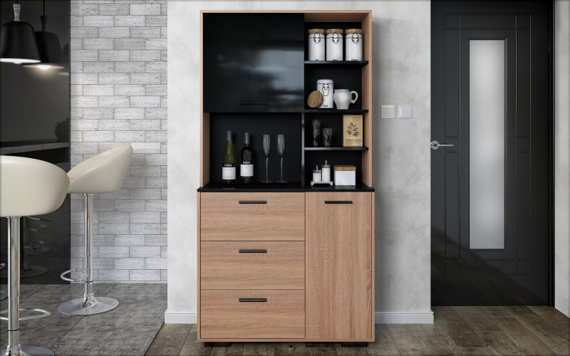 Comoda Notelo, stejar sonoma + negru lucios  1