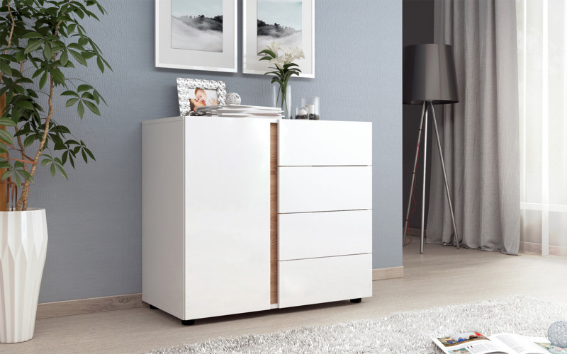 Comoda Omonia M, alb + stejar sonoma  1