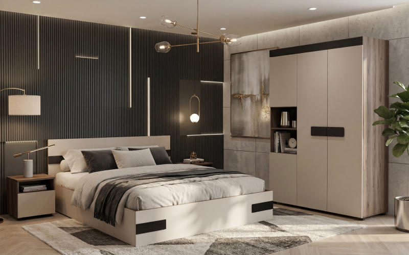 Set dormitor 160/200 Jessie, stejar scandinav inchis + casmir  1