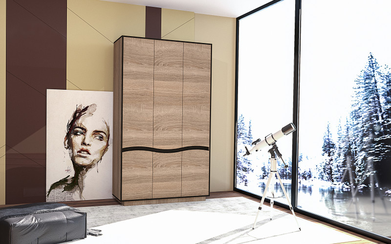 Dulap cu trei usi Viela 3 II, sonoma truffle + wenge magia  1