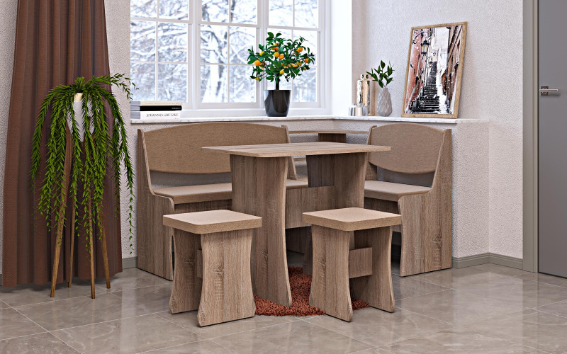 Set pentru sufragerie Praim, stejar vintage oxid + bej  1