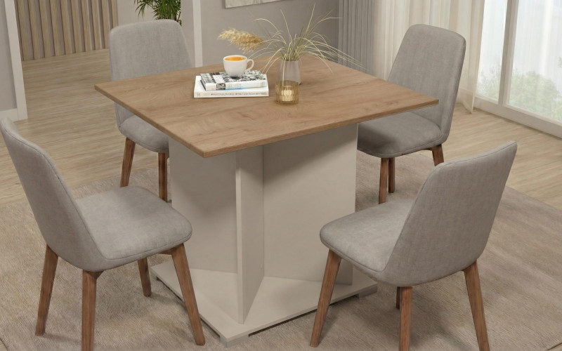 Masa dining Aurea XL + MDF, nisipiu mat + stejar classic  1